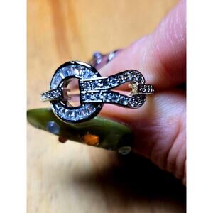 Size 8 Sterling Silver Geometric Circle Ring 925 CZ Pave Twist Design Ring